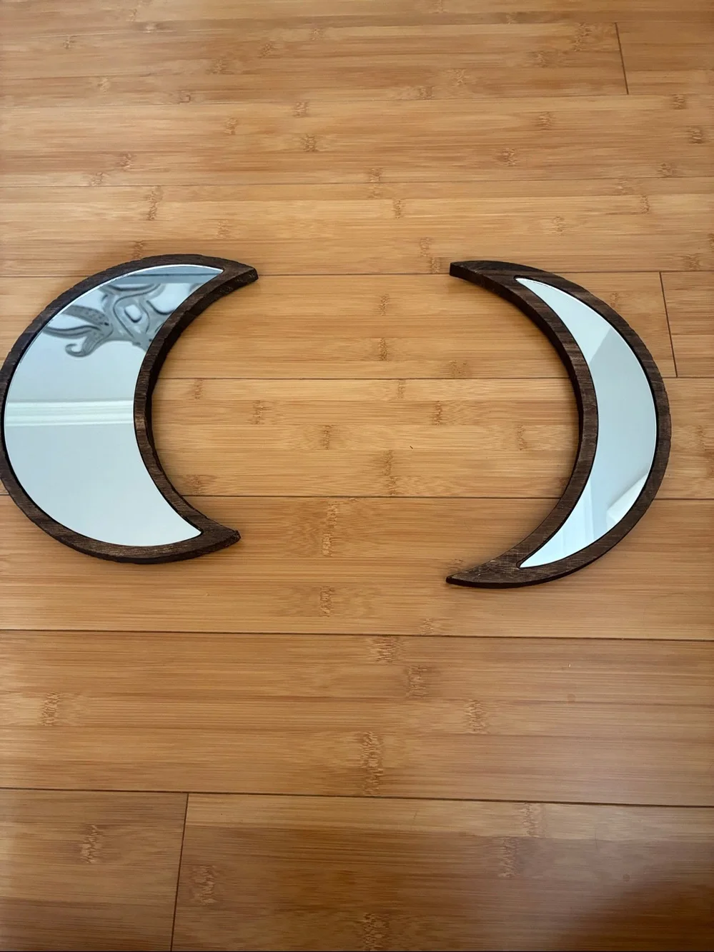 2 Piece Wood Moon Mirror Boho Wall Set